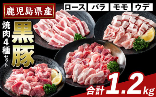 K-370-A かごしま味わい黒豚 焼肉ファミリーパック(合計1.2kg)【ふるさと産直バザール】霧島市 ロース バラ モモ ウデ 焼き肉 ヤキニク 豚肉 国産 鹿児島県産 肉 精肉 小分け セット 食べ比べ 1733030 - 鹿児島県霧島市