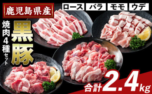 K-370-B かごしま味わい黒豚 焼肉ファミリーパック(合計2.4kg)【KNOT】霧島市 ロース バラ モモ ウデ 焼き肉 ヤキニク 豚肉 国産 鹿児島県産 肉 精肉 小分け セット 食べ比べ 1733262 - 鹿児島県霧島市