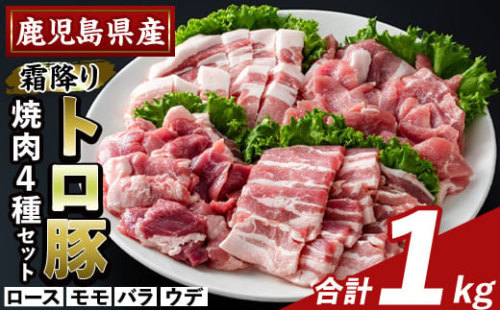 K-379-A 鹿児島県産霜降りトロ豚 焼肉用バラエティセット(合計1kg)【KNOT】霧島市 ロース バラ ウデ モモ 焼き肉 ヤキニク 豚肉 国産 鹿児島県産 肉 精肉 小分け セット 食べ比べ 1733297 - 鹿児島県霧島市