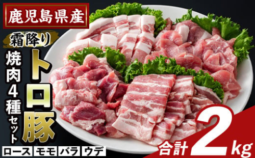 K-379-B 鹿児島県産霜降りトロ豚 焼肉用バラエティセット(合計2kg)【KNOT】霧島市 ロース バラ ウデ モモ 焼き肉 ヤキニク 豚肉 国産 鹿児島県産 肉 精肉 小分け セット 食べ比べ 1733299 - 鹿児島県霧島市