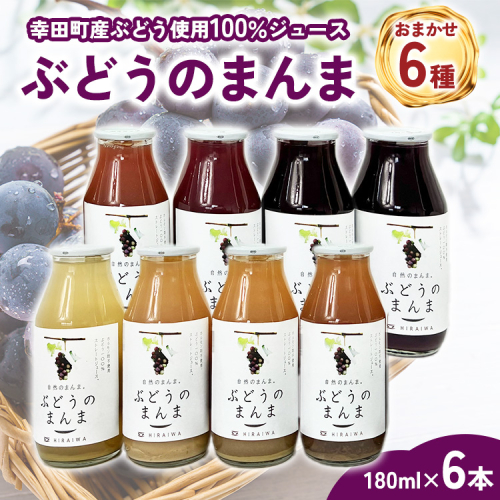 幸田町産ぶどう使用（無添加、無糖、無加水）100％ジュース 多種類 6本詰め合わせ 180ml×6本 合計1080ml ｜ ぶどうジュース 葡萄ジュース 巨峰 デラウェア 甲斐路 ベリーA セミヨン ナイアガラ アレキサンドリア コンコード 種ぶどう 愛知県 幸田町 173519 - 愛知県幸田町