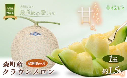 クラウンメロン【上（山等級）】特大玉（1.5kg前後）1玉入り（6か月連続お届け） 果物類 メロン青肉 フルーツ 6カ月 6回 半年  173985 - 静岡県森町