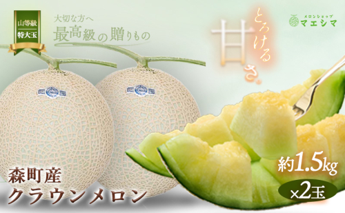 クラウンメロン【上（山等級）】特大玉（1.5kg前後）2玉入り 果物類 メロン青肉 フルーツ  173995 - 静岡県森町