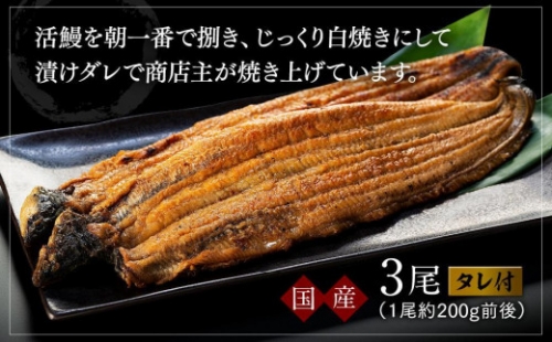 ギフト用】国産活鰻を地元の醤油で仕上げた絶品のうなぎ蒲焼(3尾