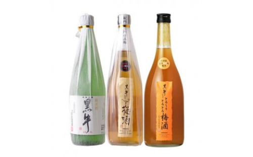 黒牛 720ｍｌ3本セット (純米酒／梅酒／とろーりとろとろ梅酒）名手酒造（E004） 175991 - 和歌山県那智勝浦町