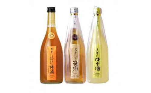 黒牛720ml3本セット (梅酒／ゆず酒／とろーり梅酒）名手酒造（E005） 175992 - 和歌山県那智勝浦町