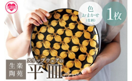 温かみの感じられるスリップウェアの７寸平皿です。色味は何が届くかお楽しみです。スリップウェアとはヨーロッパなど世界各地で見られた、古い時代の陶器の一種です。器の表面をスリップと呼ばれる泥漿(でいしょう