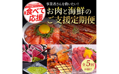 t130kyf-kgp-tka　コロナ支援事業者さんを救いたい5か月定期便／1回目:マグロの漬け丼、2回目:極カツオのたたき×2節・銀象ソルト+土佐にんにくぬた、3回目:赤＆白ホルモンセット、4回目:塩昆布14日間熟成マグロ赤身＆中トロセット、5回目:「西岡うなぎ」蒲焼き2尾セット～並～ 176245 - 高知県芸西村