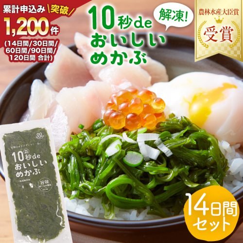 TV・新聞で紹介 ! 10秒deおいしいめかぶ 14日間セット(自家製タレ付き) [丸繁商店 宮城県 気仙沼市 20565503] 海藻 三陸 三陸産 雌株 めかぶ メカブ 無添加 タレ付き 冷蔵 178742 - 宮城県気仙沼市
