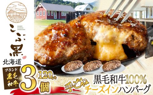 北海道産 黒毛和牛 こぶ黒 チーズ イン ハンバーグ 3個  和牛 牛肉 ハンバーグ 挽肉 1801187 - 北海道新ひだか町