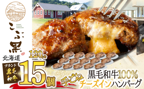 北海道産 黒毛和牛 こぶ黒 チーズ イン ハンバーグ 15個  和牛 牛肉 ハンバーグ 挽肉 1801191 - 北海道新ひだか町