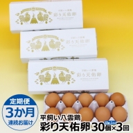 【定期便3か月連続お届け】平飼い八雲鶏　彩り天佑卵 10個×3パック