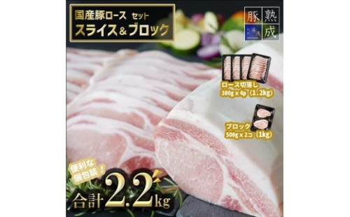 BS6118_湯浅熟成肉 国産豚ロースセット（スライス1.2kg＆ブロック肉1kg）合計2.2kg 180900 - 和歌山県湯浅町