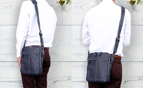 牛革　ショルダーバック縦型　紺 181810 - 北海道滝川市