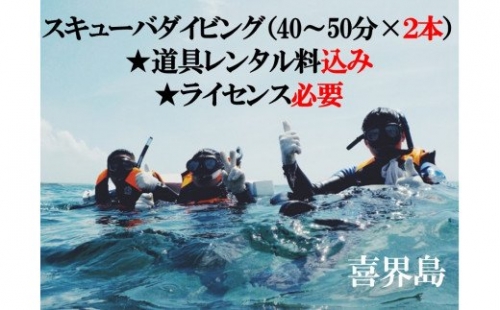 喜界島で スキューバダイビング（40～50分×２本）★道具レンタル料込み★ライセンス必要★  183150 - 鹿児島県喜界町