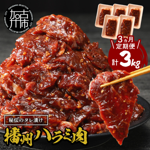 播州で愛される秘伝の焼肉タレ漬け牛肉 播州ハラミ肉 1kg(200g×5パック)【3ヶ月定期便】《 肉 食品 焼肉 やわらか ハラミ 焼肉セット バーベキュー BBQセット 定期便 》【2404A00429】 1838408 - 兵庫県加古川市