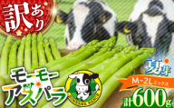 【訳あり/期間限定】モーモーアスパラ夏芽 2L〜M 600g 味に全く問題なし！安く手頃に！3種食べ比べ 600g 日田市 / 有限会社本川牧場 [ARAI034]