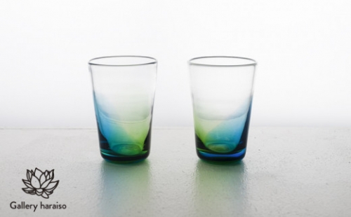 【琉球ガラス】うみいろオリオングラス／ペア【青・緑】