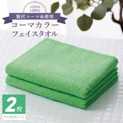 コーマカラーフェイスタオル 2枚（アップルグリーン) 【泉州タオル 国産 吸水 薄手 普段使い 無地 シンプル 日用品】 005A629 184645 - 大阪府泉佐野市