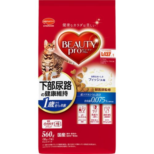 日本ペットフード ビューティープロ キャット 下部尿路の健康維持 1歳から 560g（80g×7袋入）×10袋（ケース） キャットフード 1850173 - 静岡県袋井市