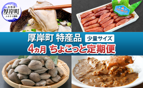 厚岸町 特産品 少量サイズ 4ヵ月 ちょこっと 定期便 【牡蠣 かき むき身 あさり アサリ たらこ タラコ 切子 カレー 魚貝類 海の幸 レトルト】 1850192 - 北海道厚岸町