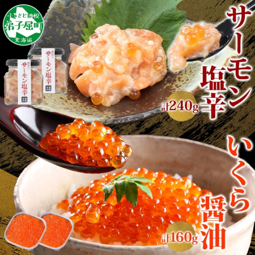 3386. サーモン塩辛 120g いくら醤油漬け 80g 各2個 小分け サーモン 鮭 さけ サケ いくら イクラ 漬け 醤油漬け おつまみ 海鮮 ご飯のお供 数量限定 送料無料 北海道 弟子屈町
 1852993 - 北海道弟子屈町