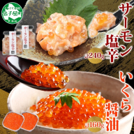 3386. サーモン塩辛 120g いくら醤油漬け 80g 各2個 小分け サーモン 鮭 さけ サケ いくら イクラ 漬け 醤油漬け おつまみ 海鮮 ご飯のお供 数量限定 送料無料 北海道 弟子屈町