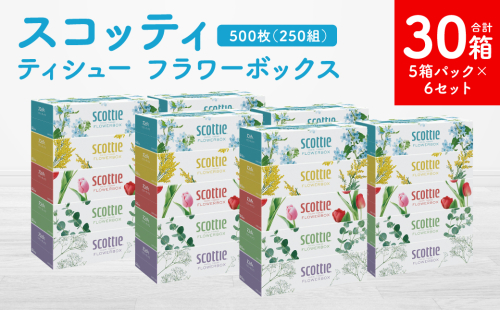 【スコッティ】ティシュー フラワーボックス 250組 5箱パック×6セット 合計30箱 ティッシュ 日用品 生活必需品 1855167 - 熊本県八代市