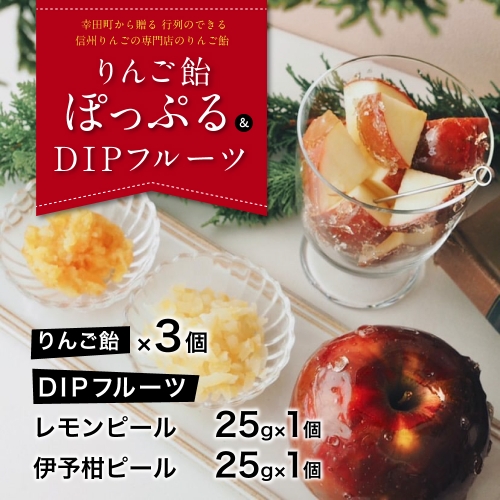 りんご飴「ぽっぷる」( 3個 ) & DIPフルーツセット ( 2種類×各1個 ) りんご農家が贈るりんご飴