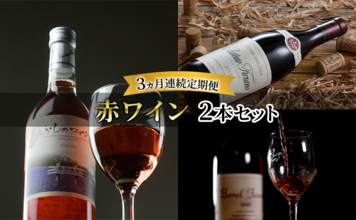 【全3回赤ワイン定期便 3ヵ月連続！赤ワイン2本セット】※申込の翌月から お酒 酒 ワイン ぶどう 飲み物 アルコール 北海道 送料無料 道産 富良野市 ふらの 1859957 - 北海道富良野市