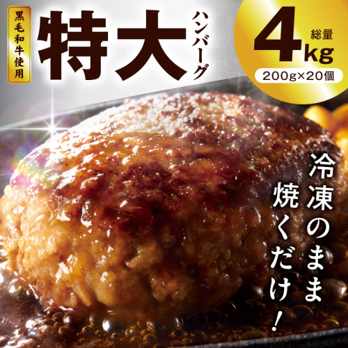 【冷凍のまま焼くだけ！】特大ハンバーグ 200g×20個【黒毛和牛入り BIGサイズ ハンバーグ 小分け 惣菜 冷凍 牛肉 豚肉 はんばーぐ 一人暮らし 時短 簡単調理 数量限定】 G3627 1867261 - 大阪府泉佐野市