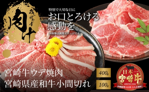 宮崎牛ウデ焼肉400ｇ　宮崎県産和牛小間切れ100ｇ K18_0025