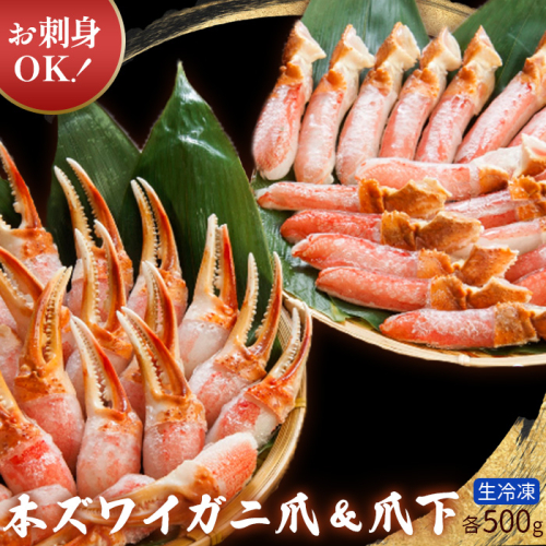 お刺身OK！生冷凍 本ズワイガニ爪＆爪下 各500g（生食可）【0304102】 186899 - 北海道小清水町