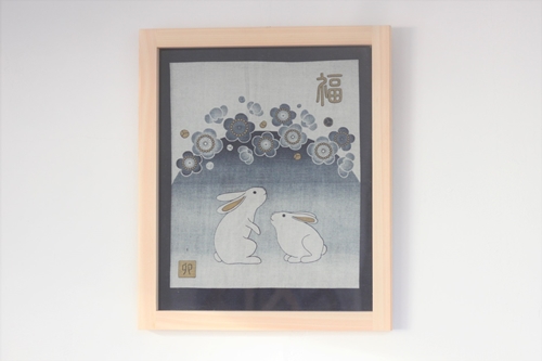 木製額　うさぎ　41cm×49cm×3cm／sora sora　ひのき　桧　手作り　フレーム　額　布製生地入り　奈良県　宇陀市 187302 - 奈良県宇陀市