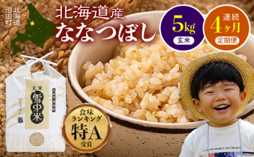 【定期便4ヶ月】ななつぼし 玄米 5kg(5kg×1袋) 5月発送開始 特Aランク米 令和7年産 雪冷気 籾貯蔵 雪中米 北海道 nr-1161 188076 - 北海道沼田町