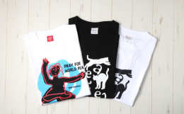 平和を祈るアイテムです。ピースなTシャツ・PEACEな ねこTシャツ黒色・PEACEな ねこTシャツ白色の3点をお届けします。【こだわり】このTシャツは、核兵器による戦争の被害を後世に伝える一環として