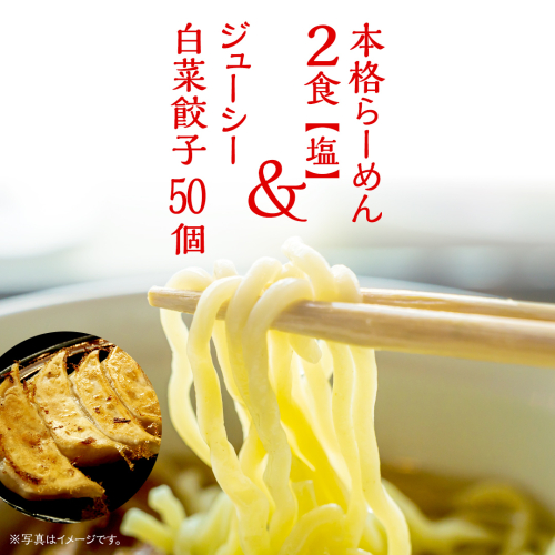 本格らーめん 2食 ( 塩 )＆ ジューシー白菜餃子 50個 ラーメン 本格 餃子 白菜 冷凍 ふるさと納税 [BF005ya] 1909408 - 茨城県八千代町