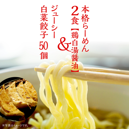 本格らーめん 2食 （ 鶏白湯醤油 ）＆ ジューシー白菜餃子 50個 ラーメン 本格 餃子 白菜 冷凍 ふるさと納税 [BF006ya] 1909409 - 茨城県八千代町