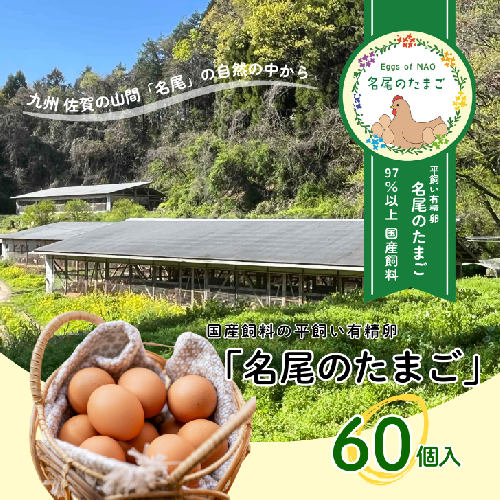 国産飼料の平飼い有精卵「名尾のたまご」60個入：B230-015 1910828 - 佐賀県佐賀市