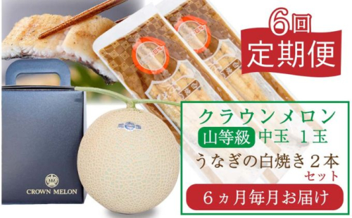 【6か月定期便】クラウンメロン【上(山等級)】中玉(1.3kg前後)1玉×うなぎ白焼き2本 192249 - 静岡県浜松市
