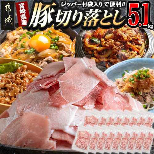 宮崎県産豚切り落とし5.1kg(ジッパー付袋入り)_18-1507 192278 - 宮崎県都城市