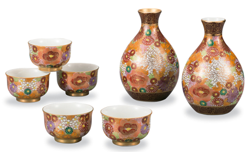 九谷焼 酒器揃 金花詰 (7点セット)a05 焼き物 民芸品 工芸品 192605 - 石川県能美市