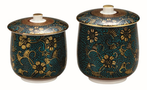 九谷焼 蓋付組湯呑・青粒鉄仙(2個セット) a03 工芸品 民芸品 伝統技術 192637 - 石川県能美市