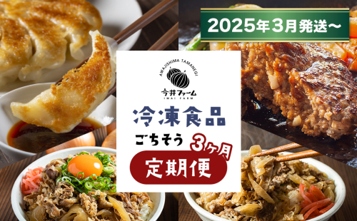 【定期便3ヶ月2025年3月発送～】今井ファームの冷凍食品ごちそう定期便 《ハンバーグ・餃子・牛丼の具》 1928250 - 兵庫県淡路市