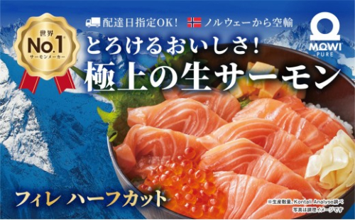 モウイピュア・サーモンハーフカット　450g以上　1枚　サーモン 刺身 刺身サーモン ノルウェー産 冷蔵 新鮮 冷凍なし 生サーモン 鮭 海鮮 成田市 千葉県 1929698 - 千葉県成田市