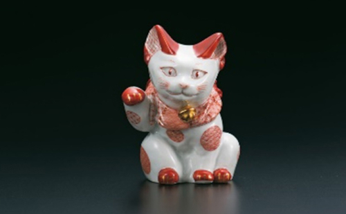 九谷焼　4号招き猫　赤絵細描丸紋　福島礼子作 a05 工芸品  193876 - 石川県能美市