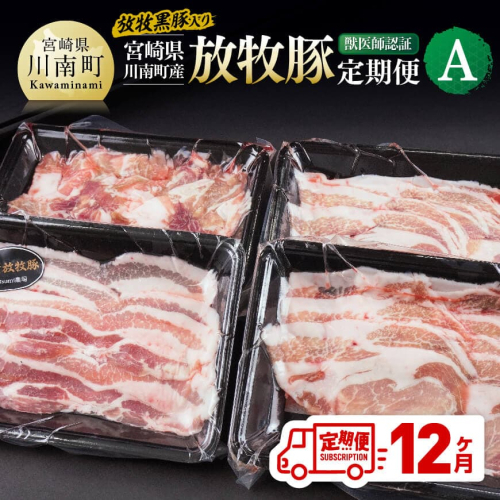 【12ヶ月定期便】宮崎県川南町産 放牧豚定期便A（放牧黒豚入り） 【 豚 肉 豚肉 黒豚 国産 九州産 宮崎県産 川南町 加工品 セット 送料無料 】 1963298 - 宮崎県川南町