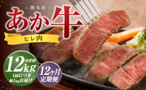 【12か月定期便】 熊本 あか牛 ヒレ肉 約1kg （約150g×5枚～6枚） 牛 肉 牛肉 ヒレ ステーキ 1965337 - 熊本県益城町