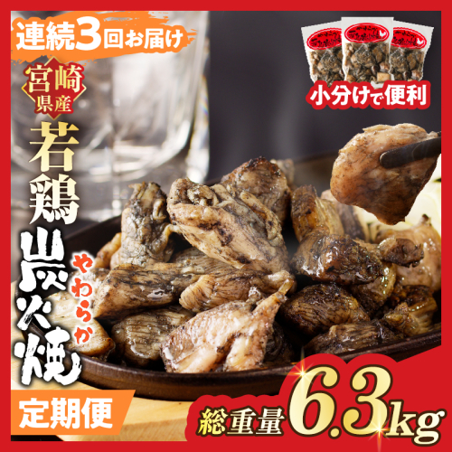 【数量限定】《連続3回定期便》宮崎県産若鶏炭火焼(総重量6.3kg) 肉 鶏肉 加工品 国産_T017-010-ZO 1974770 - 宮崎県都農町