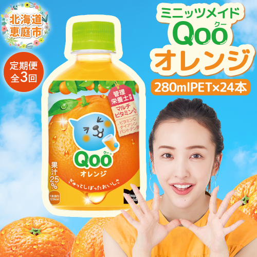 【定期便：全3回】ミニッツメイド Qoo オレンジPET　280ml×24本【380075】 1979444 - 北海道恵庭市